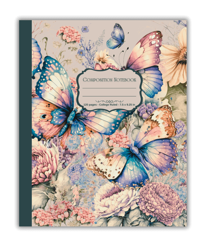 Colorful Butterfly and Floral Composition Book for Journaling | Mind Boost Books - Boost Brain Power with Puzzle Books & Journals