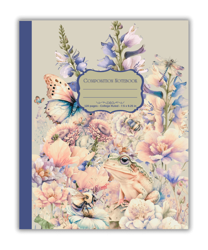 Whimsical Frog and Butterfly Composition Notebook for Journaling | Mind Boost Books - Boost Brain Power with Puzzle Books & Journals