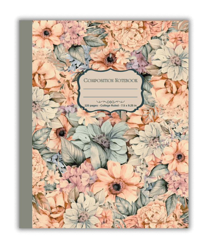 Composition Notebook Vintage Botanical Illustration: Floral design cover, 7.5'' x 9.25'' size with 120 college ruled pages. | Mind Boost Books - Boost Brain Power with Puzzle Books & Journals