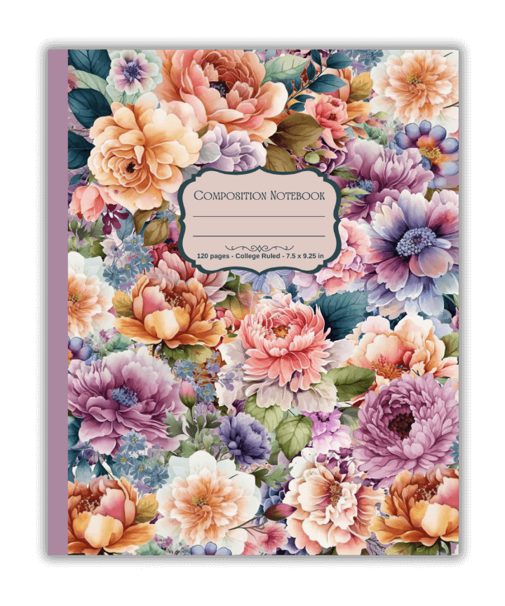 Lavishly illustrated Flowers Composition Notebook cover with a botanical floral design | Mind Boost Books - Boost Brain Power with Puzzle Books & Journals