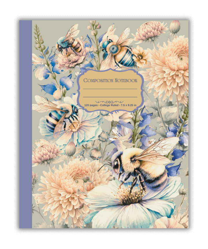 Bee and Floral Design Composition Notebook Book for Journaling | Mind Boost Books - Boost Brain Power with Puzzle Books & Journals