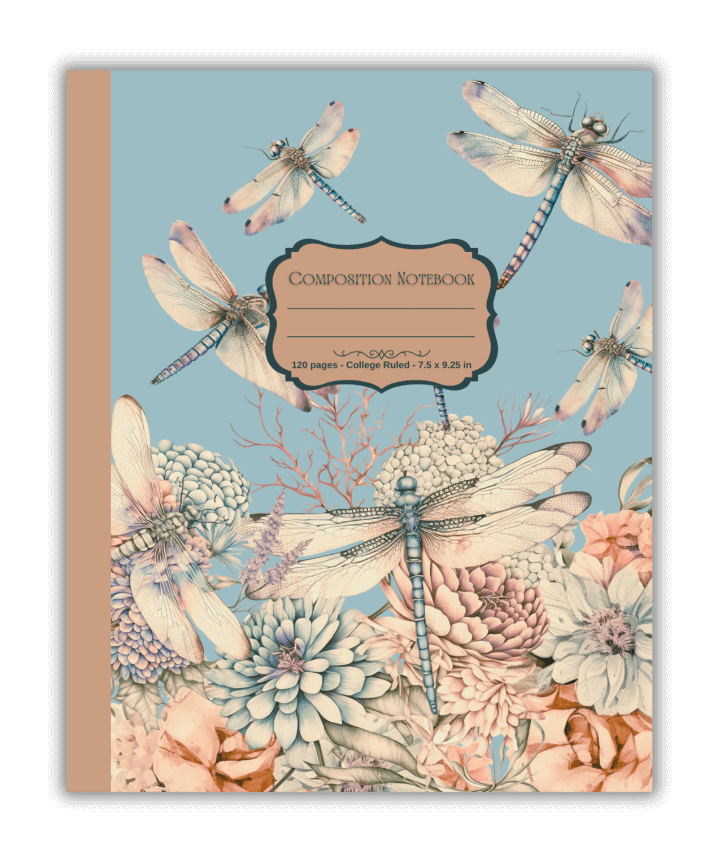 Dragonfly and Floral Design Composition Book for Journaling | Mind Boost Books - Boost Brain Power with Puzzle Books & Journals