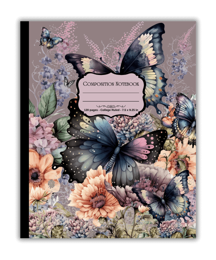 Elegant Butterfly Composition Notebook Black & Pink Botanical Illustration | Mind Boost Books - Boost Brain Power with Puzzle Books & Journals