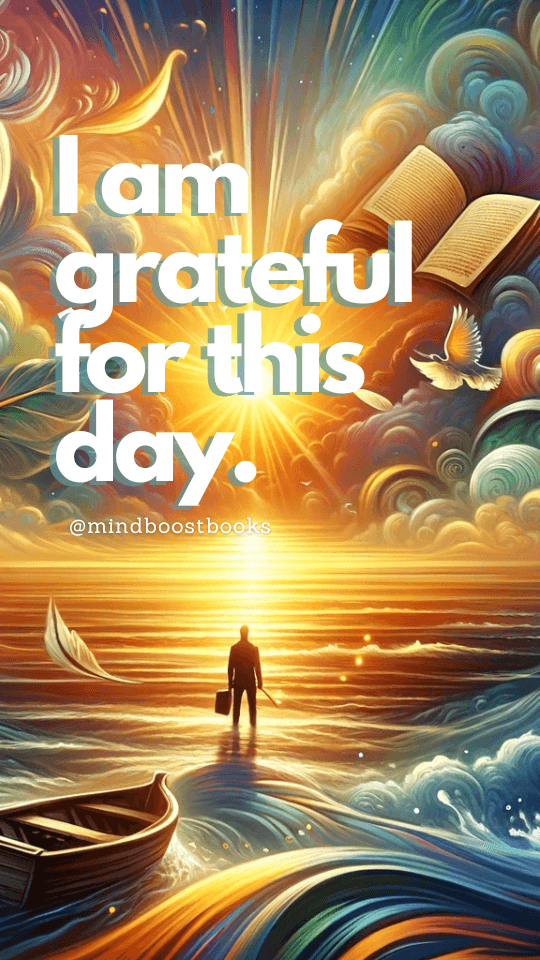 Colorful artwork with the affirmation 'I am grateful for this day