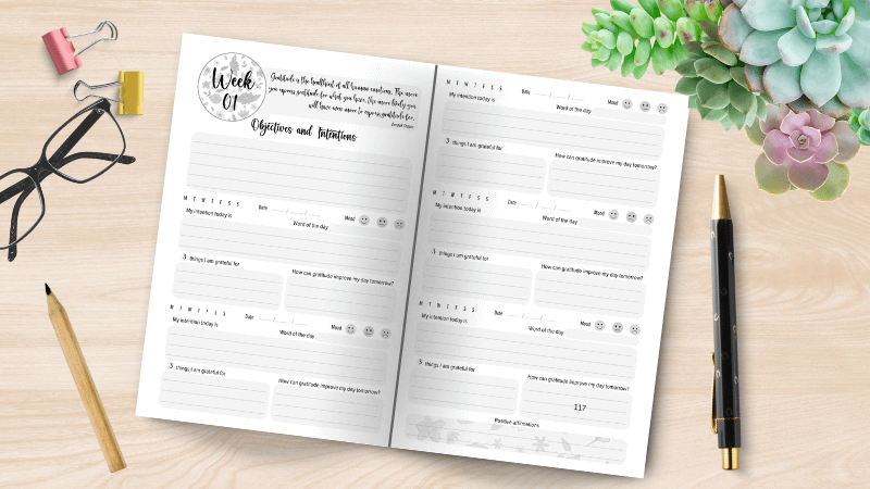 Pre-made gratitude journal with gamification features for tracking and celebrating milestones