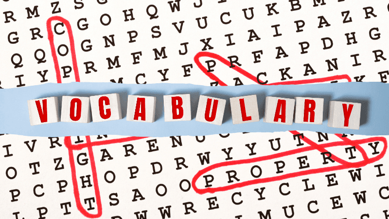 Highlighted Words in a Word Search Puzzle with Vocabulary Theme