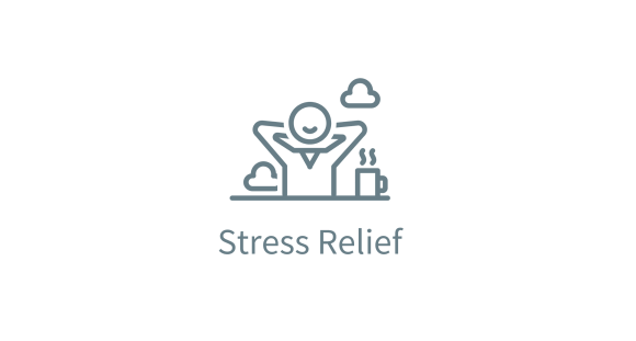 Stress Relief graphic with relaxed figure and coffee cup | Mind Boost Books - Boost Brain Power with Puzzle Books & Journals